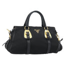 PRADA Hand Bag Nylon 2way Black Gold Auth 188755A-1