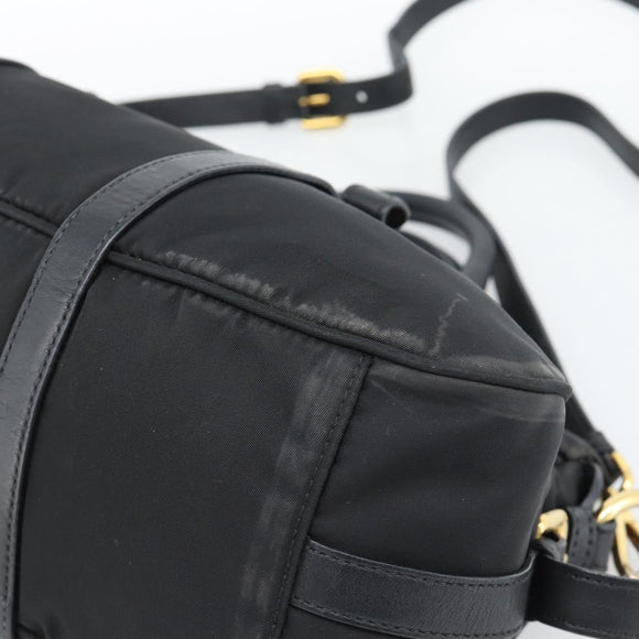 PRADA Hand Bag Nylon 2way Black Gold Auth 188755A