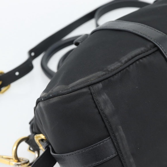 PRADA Hand Bag Nylon 2way Black Gold Auth 188755A