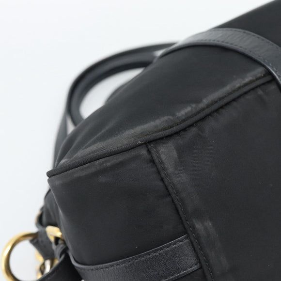 PRADA Hand Bag Nylon 2way Black Gold Auth 188755A