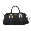 PRADA Hand Bag Nylon 2way Black Gold Auth 188755A-2
