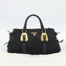 PRADA Hand Bag Nylon 2way Black Gold Auth 188755A-26