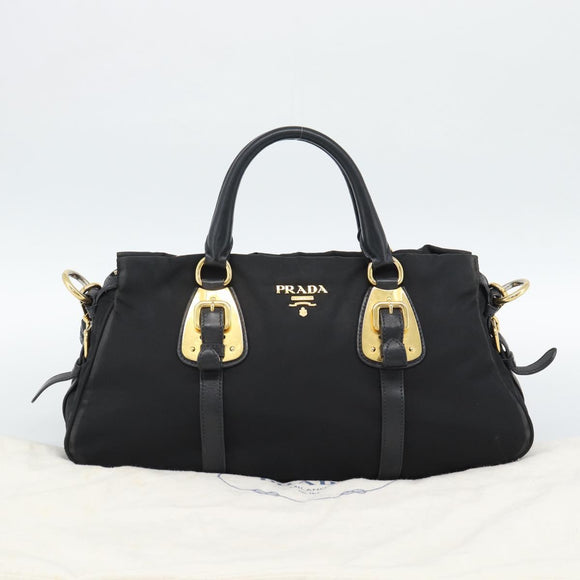 PRADA Hand Bag Nylon 2way Black Gold Auth 188755A