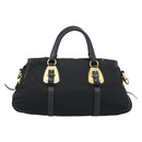 PRADA Hand Bag Nylon 2way Black Gold Auth 188755A-3