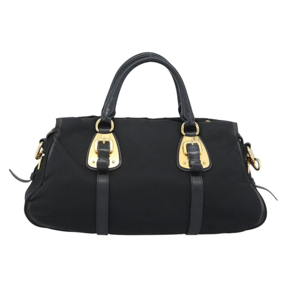 PRADA Hand Bag Nylon 2way Black Gold Auth 188755A