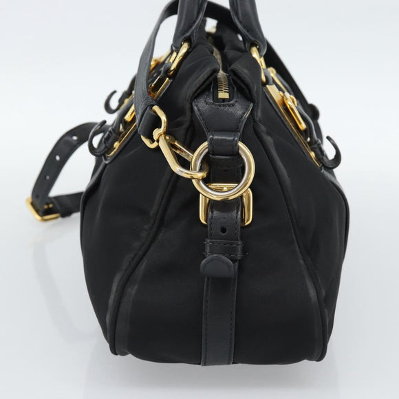 PRADA Hand Bag Nylon 2way Black Gold Auth 188755A
