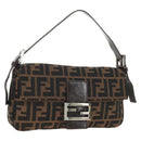 FENDI Zucca Canvas Mamma Baguette Shoulder Bag Black Brown Auth 188756SAM-1
