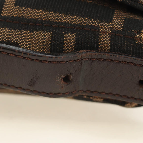 FENDI Zucca Canvas Mamma Baguette Shoulder Bag Black Brown Auth 188756SAM