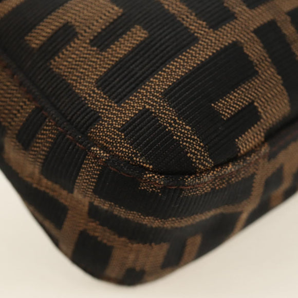 FENDI Zucca Canvas Mamma Baguette Shoulder Bag Black Brown Auth 188756SAM