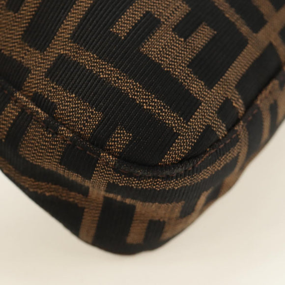 FENDI Zucca Canvas Mamma Baguette Shoulder Bag Black Brown Auth 188756SAM