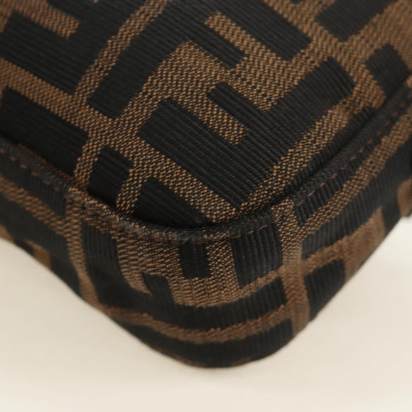 FENDI Zucca Canvas Mamma Baguette Shoulder Bag Black Brown Auth 188756SAM