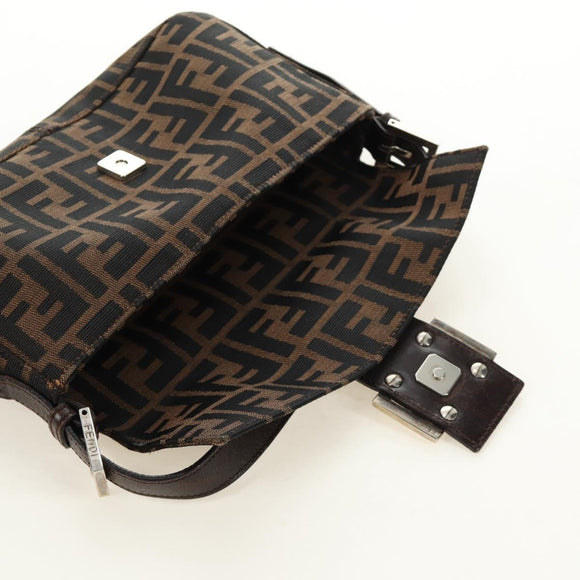 FENDI Zucca Canvas Mamma Baguette Shoulder Bag Black Brown Auth 188756SAM