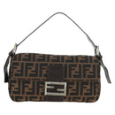 FENDI Zucca Canvas Mamma Baguette Shoulder Bag Black Brown Auth 188756SAM-13