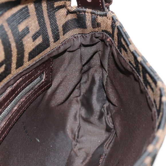 FENDI Zucca Canvas Mamma Baguette Shoulder Bag Black Brown Auth 188756SAM