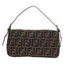 FENDI Zucca Canvas Mamma Baguette Shoulder Bag Black Brown Auth 188756SAM-2