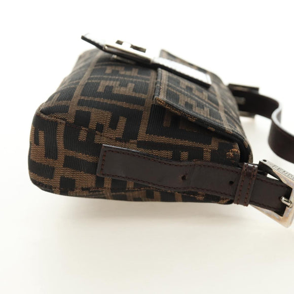 FENDI Zucca Canvas Mamma Baguette Shoulder Bag Black Brown Auth 188756SAM