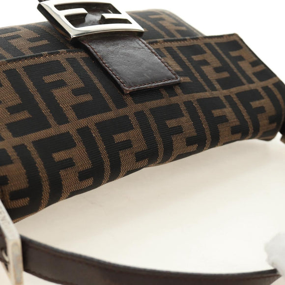 FENDI Zucca Canvas Mamma Baguette Shoulder Bag Black Brown Auth 188756SAM