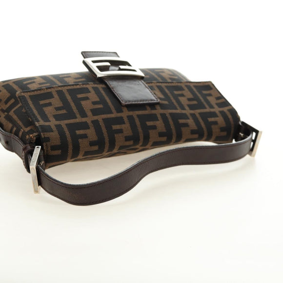 FENDI Zucca Canvas Mamma Baguette Shoulder Bag Black Brown Auth 188756SAM