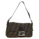 FENDI Zucca Canvas Mamma Baguette Shoulder Bag Black Brown Auth 188763SAM-1