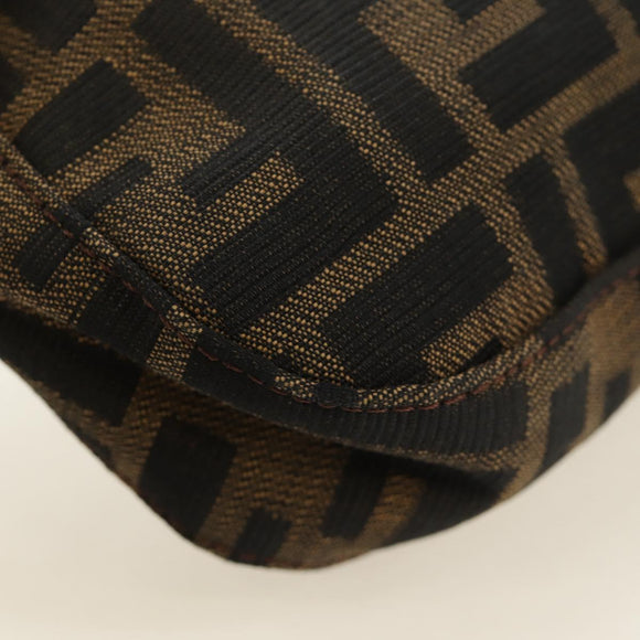 FENDI Zucca Canvas Mamma Baguette Shoulder Bag Black Brown Auth 188763SAM