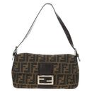 FENDI Zucca Canvas Mamma Baguette Shoulder Bag Black Brown Auth 188763SAM-13
