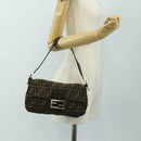 FENDI Zucca Canvas Mamma Baguette Shoulder Bag Black Brown Auth 188763SAM-26
