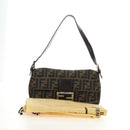 FENDI Zucca Canvas Mamma Baguette Shoulder Bag Black Brown Auth 188763SAM-12