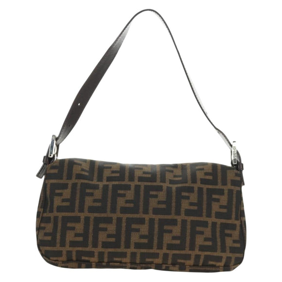 FENDI Zucca Canvas Mamma Baguette Shoulder Bag Black Brown Auth 188763SAM