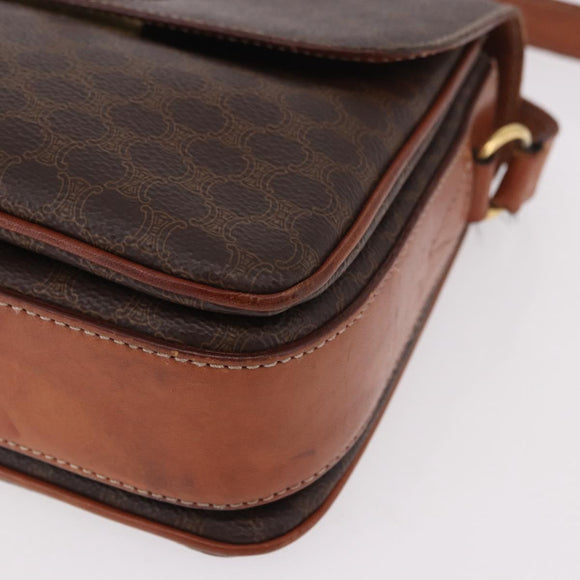CELINE Macadam Canvas Shoulder Bag PVC Leather Brown Gold Auth 188782