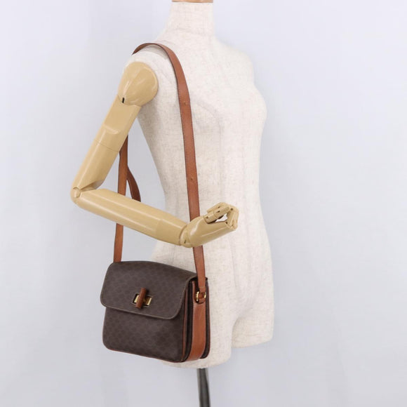 CELINE Macadam Canvas Shoulder Bag PVC Leather Brown Gold Auth 188782