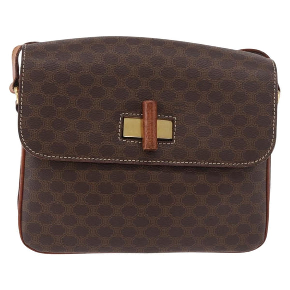 CELINE Macadam Canvas Schoudertas PVC Leer Bruin Goud Auth 188782