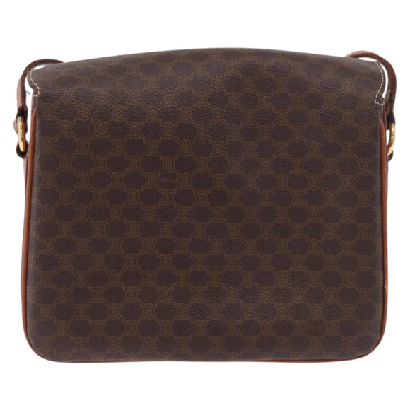 CELINE Macadam Canvas Shoulder Bag PVC Leather Brown Gold Auth 188782