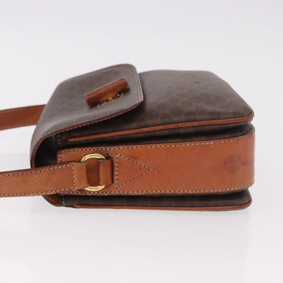 CELINE Macadam Canvas Schoudertas PVC Leer Bruin Goud Auth 188782