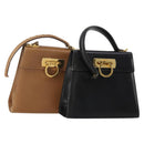 Salvatore Ferragamo Gancini Hand Bag Leather 2 Set Black Brown Auth 188787-1