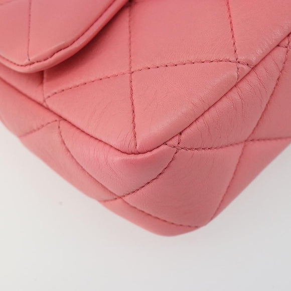 CHANEL Matelasse Chain Shoulder Bag Lamb Skin Pink Gold CC Auth 188796SM
