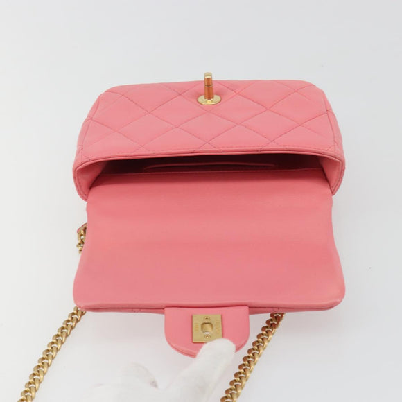 CHANEL Matelasse Chain Shoulder Bag Lamb Skin Pink Gold CC Auth 188796SM