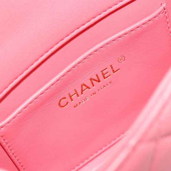 CHANEL Matelasse Chain Shoulder Bag Lamb Skin Pink Gold CC Auth 188796SM