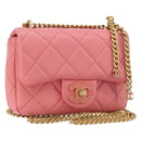 CHANEL Matelasse Chain Shoulder Bag Lamb Skin Pink Gold CC Auth 188796SM-1