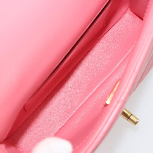CHANEL Matelasse Chain Shoulder Bag Lamb Skin Pink Gold CC Auth 188796SM