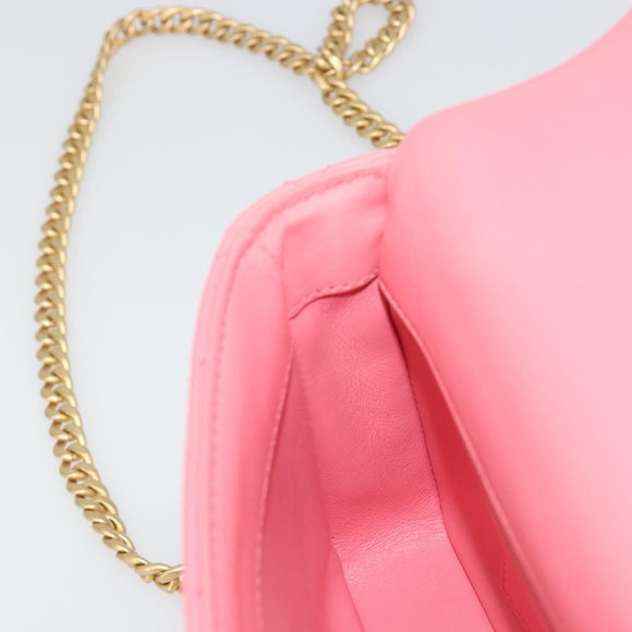 CHANEL Matelasse Chain Shoulder Bag Lamb Skin Pink Gold CC Auth 188796SM