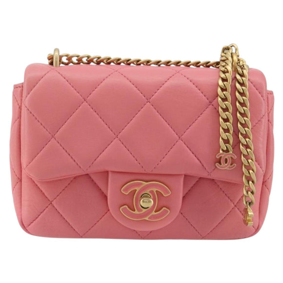 CHANEL Matelasse Chain Shoulder Bag Lamb Skin Pink Gold CC Auth 188796SM
