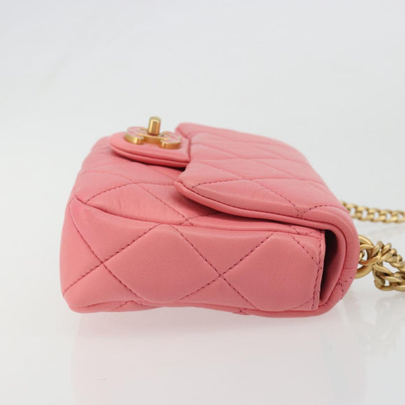 CHANEL Matelasse Chain Shoulder Bag Lamb Skin Pink Gold CC Auth 188796SM