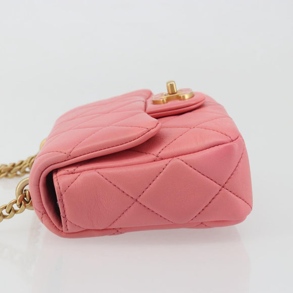 CHANEL Matelasse Chain Shoulder Bag Lamb Skin Pink Gold CC Auth 188796SM