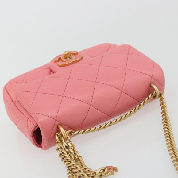 CHANEL Matelasse Chain Shoulder Bag Lamb Skin Pink Gold CC Auth 188796SM