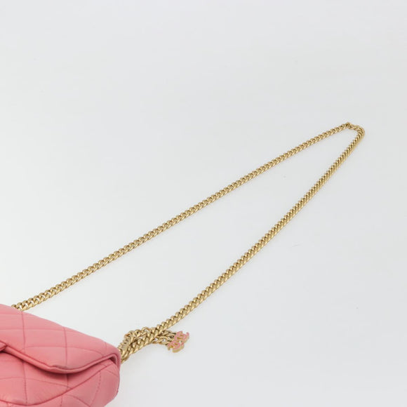 CHANEL Matelasse Chain Shoulder Bag Lamb Skin Pink Gold CC Auth 188796SM