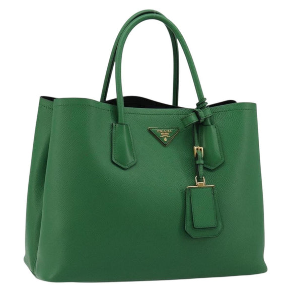 PRADA Hand Bag Safiano leather Green Gold Auth 188804SAM