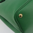 PRADA Hand Bag Safiano leather Green Gold Auth 188804SAM-13