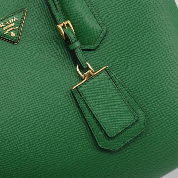PRADA Hand Bag Safiano leather Green Gold Auth 188804SAM