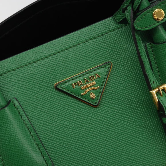 PRADA Hand Bag Safiano leather Green Gold Auth 188804SAM