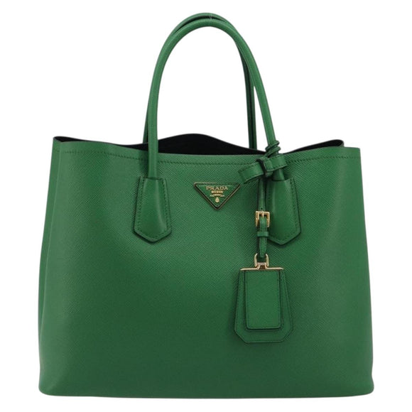 PRADA Hand Bag Safiano leather Green Gold Auth 188804SAM